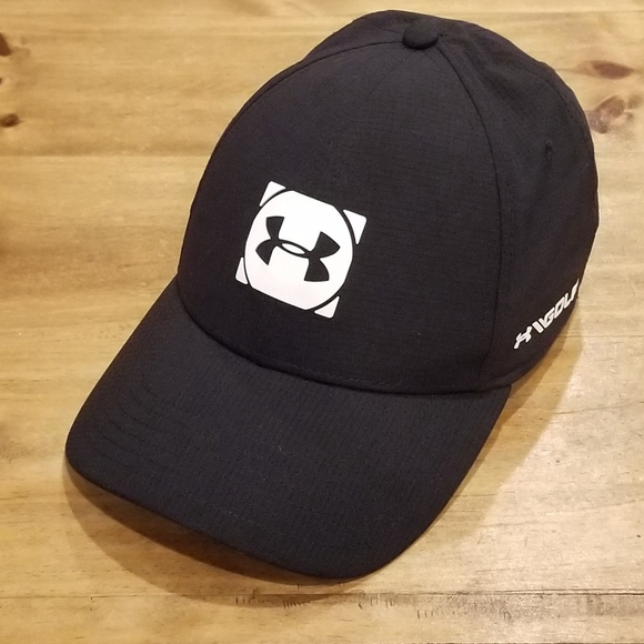 Under Armour Golf Hat Size M/L Flex Stretch Fitted Black white Rubber Logo UA - Picture 5 of 8